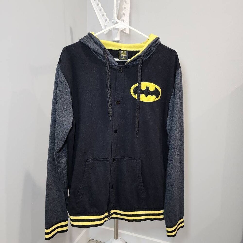 DC Comics BATMAN XLarge Black Yellow Snap Hoodie Long Sleeve Sweatshirt